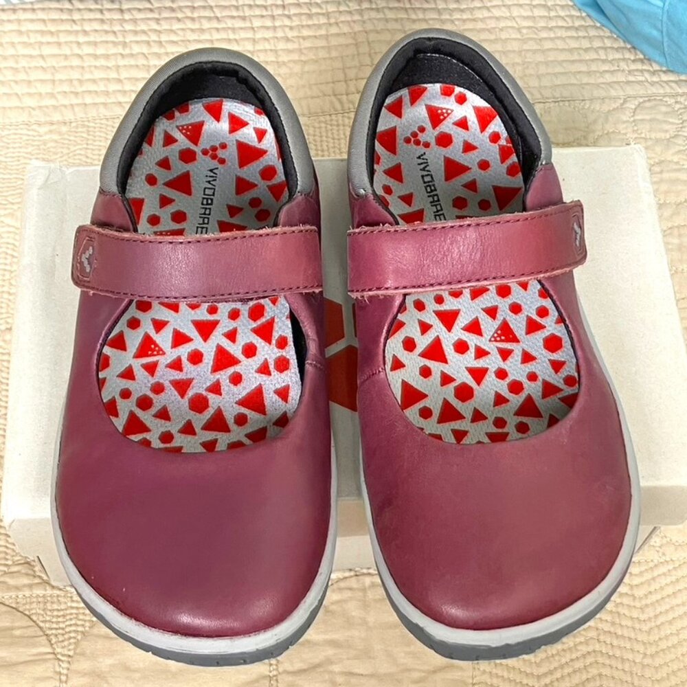 Vivo Barefoot Kids Dress Shoes in Burgundy and Gray